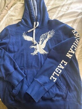 American Eagle Outfitters Royal Blue Hoodie with White Eagle Chest Graphic